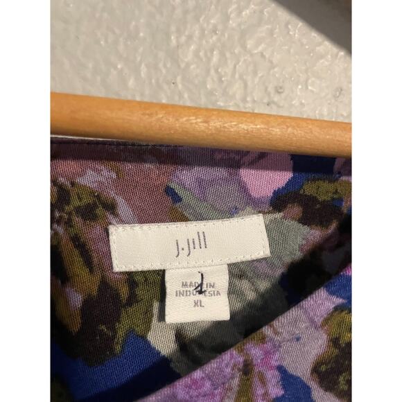 J Jill Tunic Top Womens XL Blue Floral Rayon Cotton V Neck Boho Blouse Artsy - Picture 3 of 8